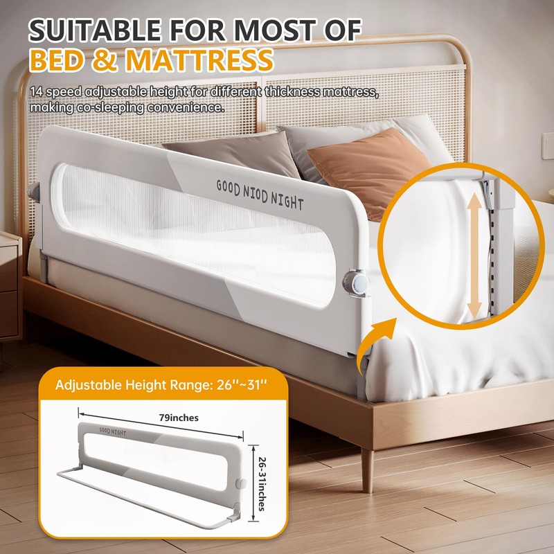 strenkitech Foldable Toddler Bed Rails - Kids Guard Bumper for