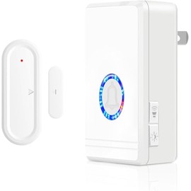 Greencycle Timbre de puerta, alarma inalámbrica con sensor de contacto abierto, timbre enchufable, rango de 600 pies, 48 campanillas, 5 niveles de volumen, alerta para negocios/tienda/hogar/oficina al entrar, luz nocturna LED
