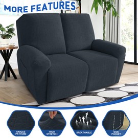 MAXIJIN Waterproof Loveseat Recliner Cover 4 Pieces Reclining Love Seat Slipcvers, Recliner Sofa Cover 2 Seater with Elastic Straps & Pockets for Pet, Kids (Loveseat Recliner, Dark Gray)