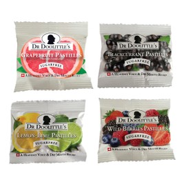 Dr. Doolittle’s Pastilles Sugar Free Variety Pack for Voice and Throat, Blackcurrant, Grapefruit, Lemon Lime, and Wild Berries, .33 oz Travel Size Bag, approximately 4 Count, 4 Pack