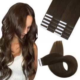 XDhair Tape in Hair Extensions Human hair 50g 20 Inch 20pieces Medium Brown Tape in Human Hair Extensions for Women Straight Natural (#4, 20Inch)