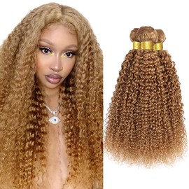 Color 27 Bundle Honey Blonde Curly Human Hair Bundles Brazilian Color #27 Kinky Curly Bundles Human Hair 14 16 18 Inch