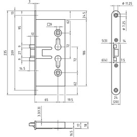 BMH Mortise Lock 1739 PZW Mandrel 65 Galvanised Steel