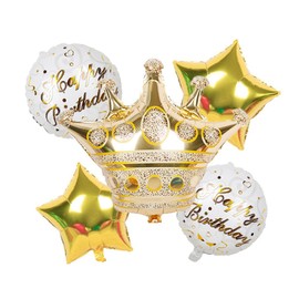 Morndew 5 PCS Happy Birthday Five-pointed Star Gold Crown 1 Foil Balloons for Birthday Party Baby Shower Decorations