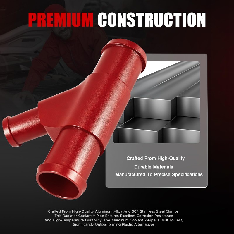 Weldless Aluminum Radiator Coolant Y-Pipe Coolant Hose Connector Pipe for
