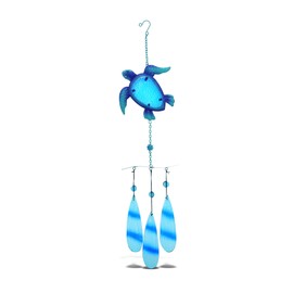 CoTa Global Blue Sea Turtle Hanging Sea Glass Wind Chime 27.56 Inch, Nautical Glass Windchime Outdoor Decor for a Harmonic Porch, Patio & Garden, Unique Beach Art Indoor Wind Chime Window Mobile