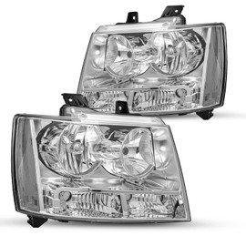 SOCKIR Headlight Assembly Replacement Compatible with 2007-2014 Chevy Tahoe Suburban Avalanche Driver and Passenger Side (Chrome Housing with Clear Reflector)
