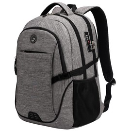 SHRRADOO Anti Theft Laptop Backpack Travel Backpacks with Combination Lock for Women Men College Backpack Computer Bag Fits 17 Inch Laptop,Grey