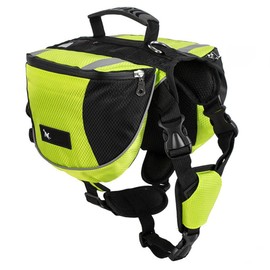 Saddle Bag Dog Backpack for Medium Large Dogs, Packing Bags Backpack for Travel Hiking Training, Reflective Waterproof Adjustable Harness Vest with Handle (Green, L (Dog 28 kg - 40 kg)