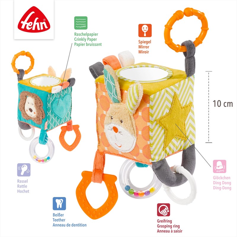 Fehn 066029 Activity Cube Funky Friends – Motor Skills Toy