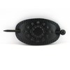 Leather With Wood Slide Stick Oval Hair Pin Barrette (Black)