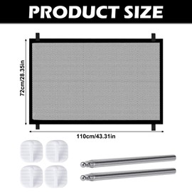 Stair Gates Pet Isolation Fence, 110 x 72 cm Isolation Mesh with Hooks and Telescopic Rods, No-Drill Cats Dogs Isolation Barrier for Bedroom Kitchen Balcony, Indoor Safety Protection for Baby, Black