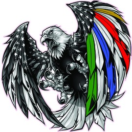 Thin Green Blue Red Gold Line Military Law First Responders Dispatch Eagle Decal (3" x 3")