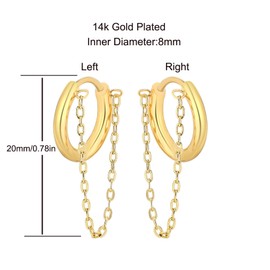 14K Gold Plated Chain Huggie Hoop Earrings, Small Dangle Chain Hoop Earrings for Women