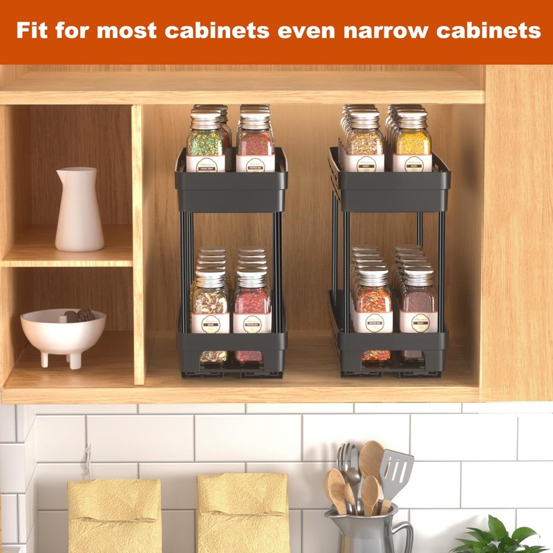 Spice Rack Organizer for Cabinet, 2 Pack Pull Out Spice