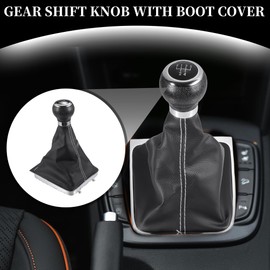 Partuto 5 Speed Manual Gear Shift Knob with Cover - Car Gearbox Stick Shifter Lever Knob - for VW Passat B6 06-10 Plastic Black with White Stitches - 1 Pc