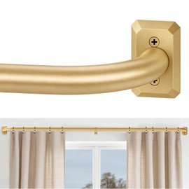Ruiony Total Blackout Curtain Rods for Windows 48 To 90 Inches, Wrap Around Heavy Duty Metal Drapery Rods, Adjustable Modern French Return Curtain Rod for Indoor & Outdoor Patio, Easy To Install, Gold