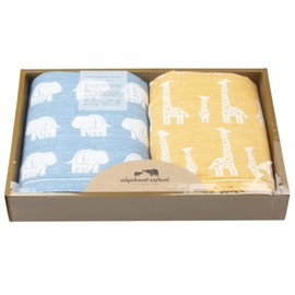 Face Towel, Approx. 13.4 x 31.5 inches (34 x 80 cm), Elephant Infant, Wrapping Paper Navy