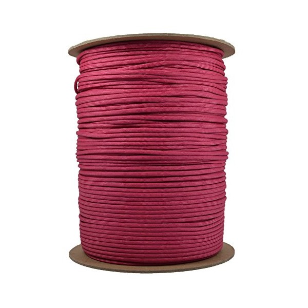 Bored Paracord - 1', 10', 25', 50', 100' Hanks & 250', 1000' Spools of Parachute 550 Cord Type III 7 Strand Paracord Well Over 300 Colors - Fuchsia - 250 Foot Spool