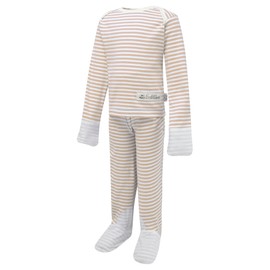 ScratchSleeves | Striped Pyjamas for Itchy Preschool Kids | Cream/Cappuccino | 2-3 Years, cappuccino