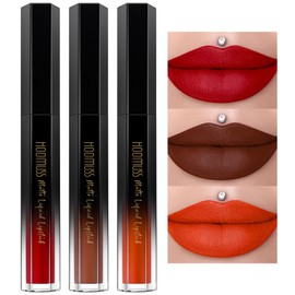 HOOMUSS Red Lipstick Set Long Lasting 3Pc Matte Liquid Lipsticks for Women Non Transfer Smudgeproof Red Brown Orange Lipstick Kit Cruelty Free Lip Color, 13/50/51
