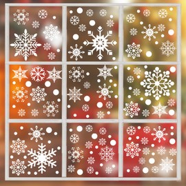8 Sheets Christmas Snowflake Window Clings Stickers for Glass, Double Sided Snowflake Window Clings Xmas Snow Window Static Stickers Decorations Decals for Holiday Winter Xmas Party Supplies