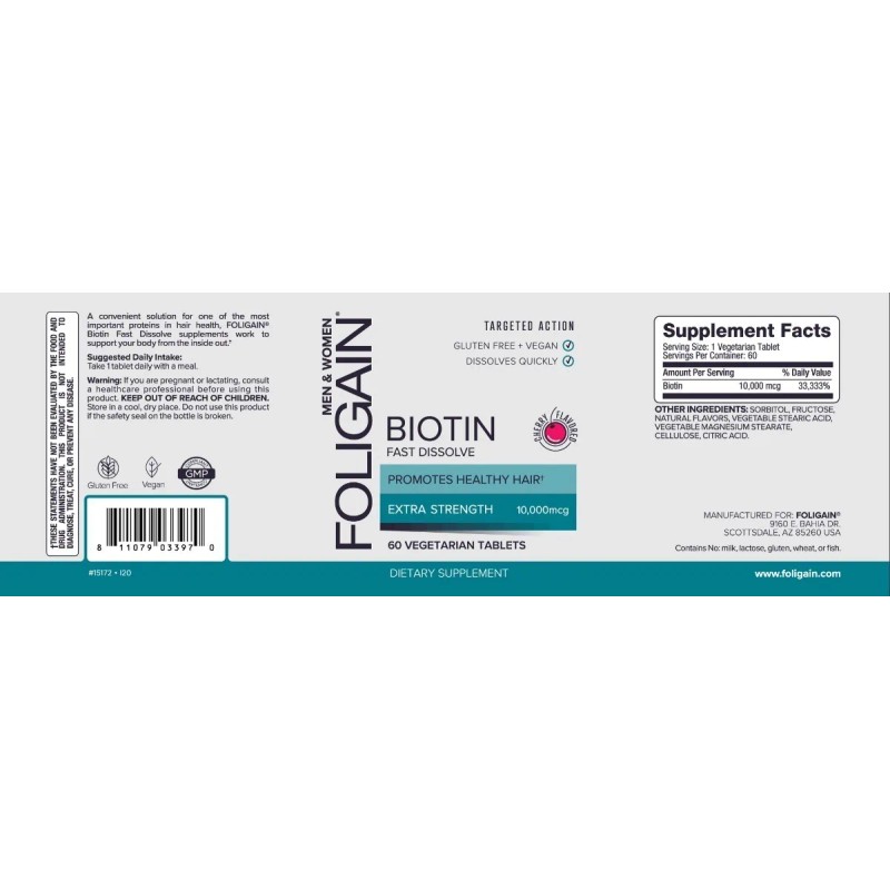 Foligain Biotina Rápida Disolución 000mcg Tabletas Cereza