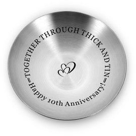 10 Year Anniversary Tin Gifts for Women Men – Engraved Ring Dish for Couple Wife Husband – Romantic 10th Wedding Jewelry Tray for Him Her, Christmas Valentines Birthday Presents