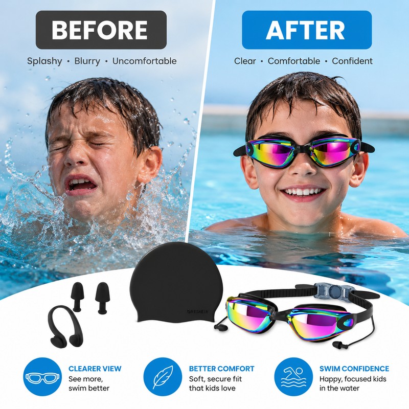 Anti-Fog Swimming Goggles for Kids & Adults – HD Wide