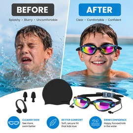 Anti-Fog Swimming Goggles for Kids & Adults – HD Wide View Waterproof Swim Glasses with UV Protection, Adjustable Strap & Silicone Comfort Seal for Pool Training & Diving