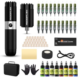 Filter Tattoo Kit - Tattoo Gun Kit Complete with Rotary Tattoo Machine Pen, Extra 1500mAh Battery Power Supply, 20Pcs Tattoo Needles and 8 Color Inks for Beginners and Artists (Freedom Black)