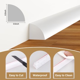 GCJUYA Flexible Quarter Round Molding, Wall Trim Peel and Stick, Bendable Rubber Edge Trim for Floor, Tub,Corner, Cabinet, Curved Stairs(White, 118” L x 0.5” W x 0.5” H)