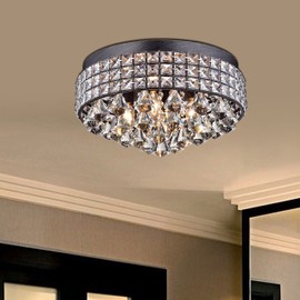Jolie Iron Shade Crystal Flush Mount Chandelier