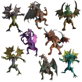 Animal Quest: Mythical Dragons - 8 Piece Set, Toy Figurine Collection, 1 & 2 Headed Fantasy Creatures, 4-4.75" Miniatures, Play & Display, Kids 3+