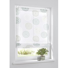 Bella Eyelet Roller Blind Burnout White Printed Circle Motif White Turquoise 100 x 140 cm Includes Window Hooks