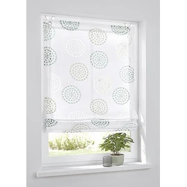 Bella Eyelet Roller Blind Burnout White Printed Circle Motif White Turquoise 100 x 140 cm Includes Window Hooks