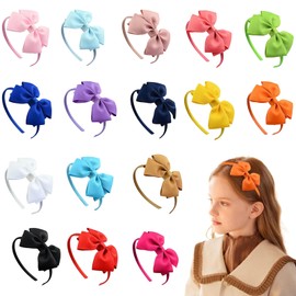 16-Pack Grosgrain Ribbon Hair Bows Headbands for Girls - Colorful Hair Hoops in 16 Shades - Ideal Hair Accessories for Baby Girls and Kids
