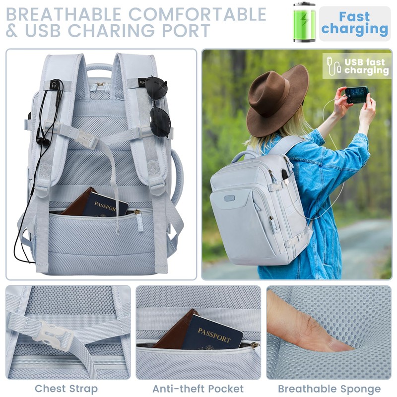 JCDOBEST Carry on Backpack, Flight Approved Large Travel Laptop Backpack