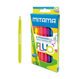 Mitama Fluo Felt Tip Pens - Case of 8 Felt Tip Pens - Neon Colours - Choking Cap - Medium Tip 3mm - School Colours - Crayons Pencil Case School