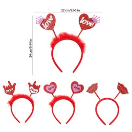 UNVOJL 4 Pieces Valentines Day Red Headband Glitter Love Hair Band Red Love Heart Headband Lip Bopper Headband Hair Hoop for Women Wedding Birthday Gift