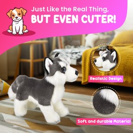 Forest & Twelfth 12” Standing Husky Plush Dog Stuffed Animals Realistic Stuffed Animal Pet Replicas for Kids and Pet Lovers - Perfect Pet Substitute and Educational Tool