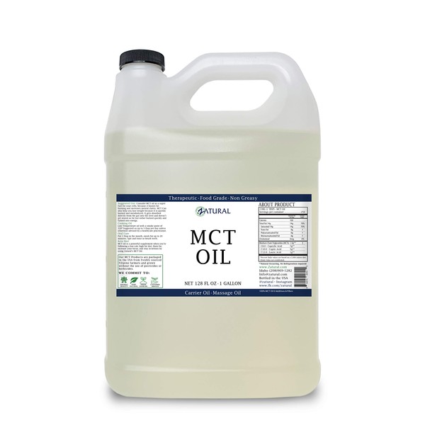 MCT Oil, Certified Food and Therapeutic Grade, Carrier Oil, Massage Oil, Hydrating Oil, Hair Oil, 0 Additives, Pure MCT Oil (128 Ounce (1Gallon))