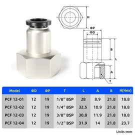 TAILONZ PNEUMATIC Female Straight 12mm Tube OD x 1/4 Inch BSP Thread Push to Connect Fittings PCF12-02(Pack of 10)
