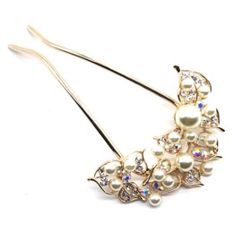 Miaomyao Hair Accessories, Hair Ornament, Metal Pearl, Bijou, Flower, Comb, Pink Gold, Hair Accessory