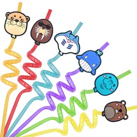 24pcs BalloonMon Drinking Straws - Reusable, Translucent, and Fun Party Decorations for Kids and Adults - for kids Party Favors,Birthday Party Supplies（Sea Animals）