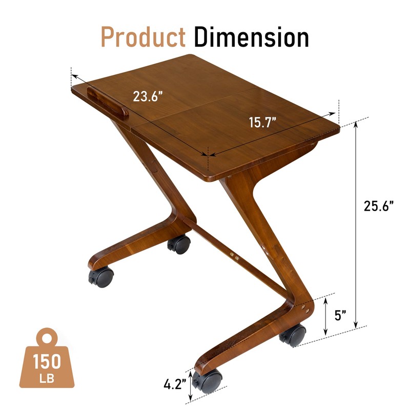 FLYJOE TV Tray Table with Casters, Solid Rubberwood End Tables,