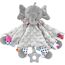 ZJTZJY Manta de Apego para Bebé con Sonajas, Juguetes de Peluche para Bebes, Mordedera para Bebe, Manta de Bebé Suave y Cómoda para Juguetes para Bebe de 0 a 6 Meses(Elefante Gris)