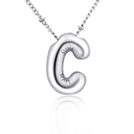 C Necklace Platinum Plated Dainty Chain 16" Choker Initial Pendant Cute Bubble Letter Necklace for Women Teen Girls Birthday Gift