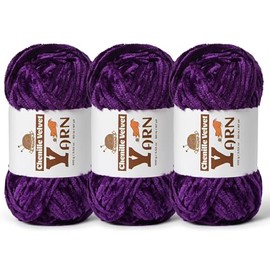 3 Pack Plush Chenille Chunky Yarn - Fluffy Velvet Yarn Crochet for Blanket Knitting and Crocheting - Soft Baby Yarns for Crocheting - Amigurumi Crochet Yarns 100g (87yds) (3 Violets)