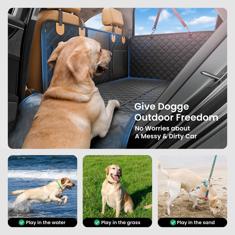 REEVAA Dog Car Seat Cover for Back Seat, Hard Bottom